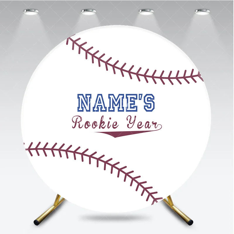 Aperturee - Aperturee White Baseball Rookie Year Round Backdrop with Red Stitching Sports Theme Baby Shower or Birthday Party Decor