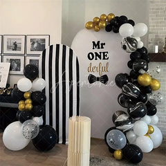 Aperturee - Aperturee White Black Bow Mr Onederful Birthday Arch Backdrop