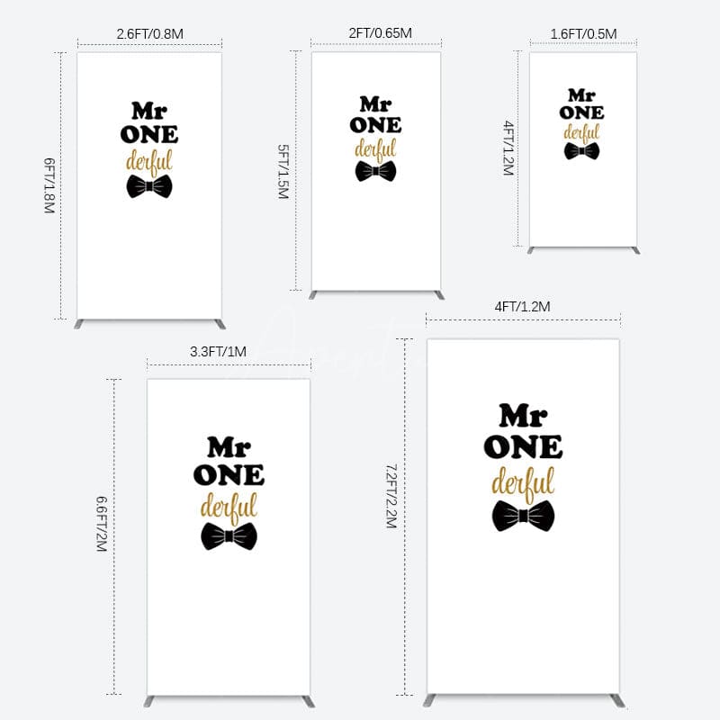 Aperturee - Aperturee White Black Bow Mr Onederful Birthday Rectangle Backdrop