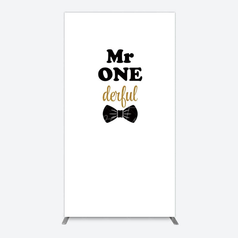 Aperturee - Aperturee White Black Bow Mr Onederful Birthday Rectangle Backdrop