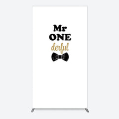Aperturee - Aperturee White Black Bow Mr Onederful Birthday Rectangle Backdrop