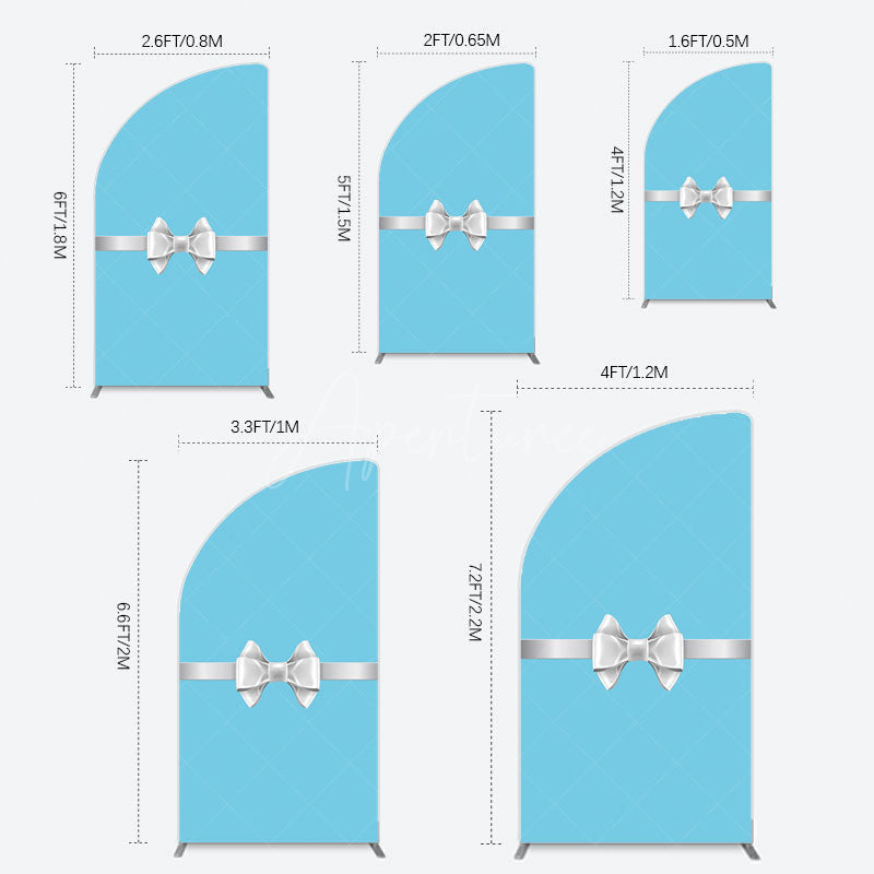 Aperturee - Aperturee White Bow Tiffany Blue Birthday Half Moon Arch Backdrop