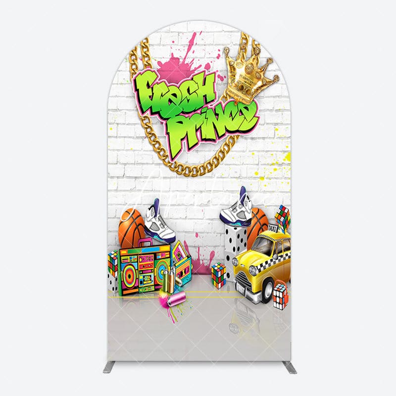 Aperturee - Aperturee White Brick Wall Fresh Prince Birthday Arch Backdrop