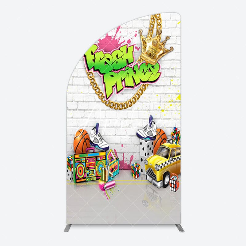 Aperturee - Aperturee White Brick Wall Fresh Prince Birthday Half Moon Arch Backdrop