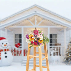 Aperturee - Aperturee White Christmas Porch Backdrop Snowman and Reindeer Silver Xmas Tree Winter Holiday Photography Props