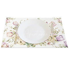 Aperturee - Aperturee White Cross Floral Rabbit Set of 4 Placemats Religious Easter Bunny Table Mats for Spring Party