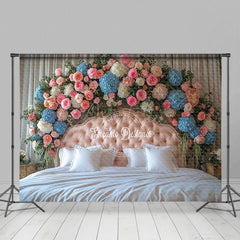 Aperturee - Aperturee White Curtain Floral And Soft Headboard Backdrop
