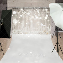 Aperturee - Aperturee White Dove Heart Bokeh Photography Backdrop Dreamy Floral Fence Seamless Sweep Portrait Studio Background