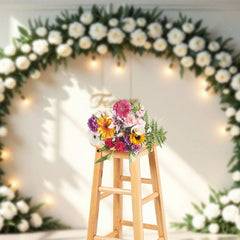 Aperturee - Aperturee White Floral Circular Arch Lights Wedding Backdrop