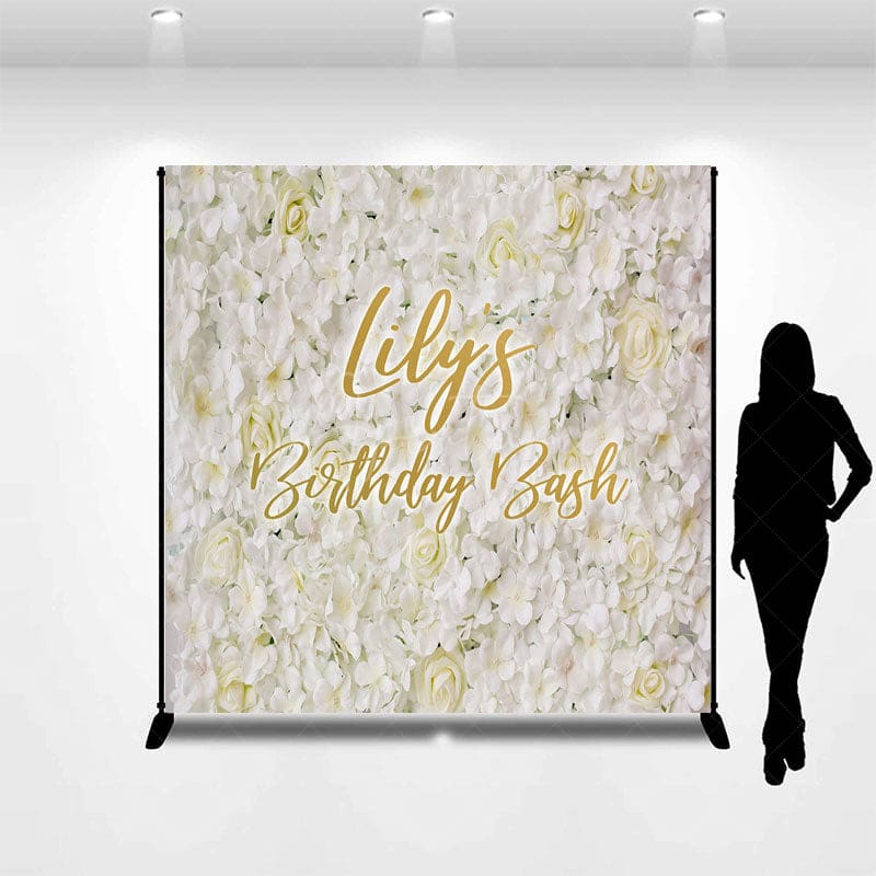 Aperturee - Aperturee White Floral Happy Birthday Girls Custom Backdrop