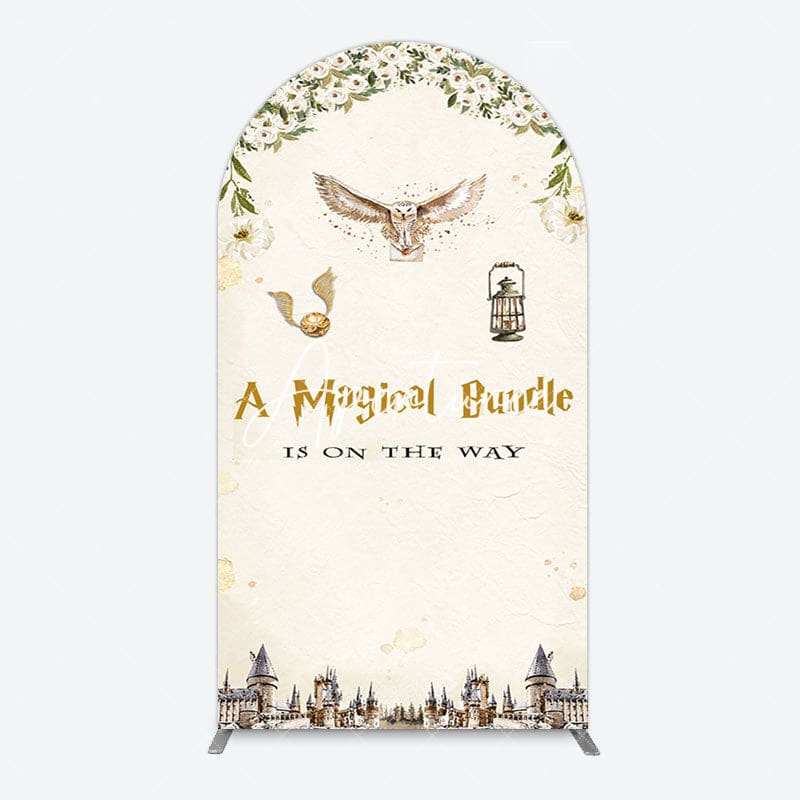 Aperturee - Aperturee White Floral Magical Bundle Baby Shower Arch Backdrop