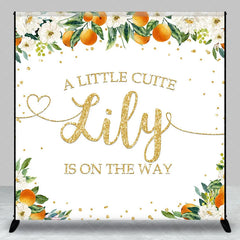Aperturee - Aperturee White Floral Orange Gold Glitter Custom Baby Shower Backdrop A Little Cute Name Is On The Way