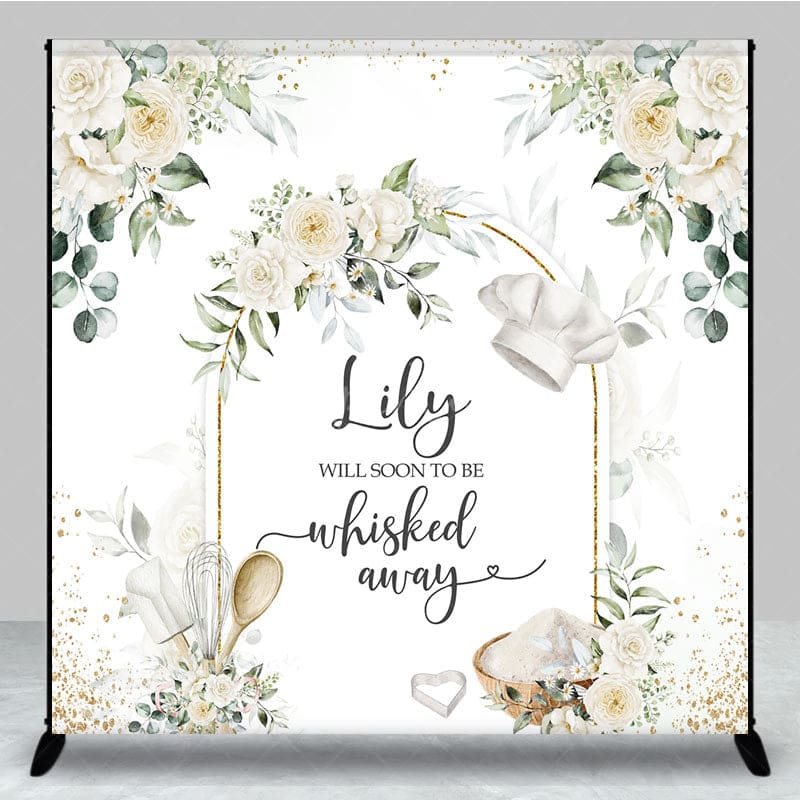 Aperturee - Aperturee White Floral Sweet Cooker Custom Baby Shower Backdrop
