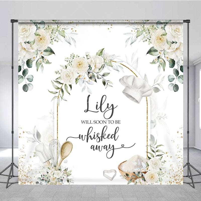 Aperturee - Aperturee White Floral Sweet Cooker Custom Baby Shower Backdrop
