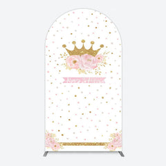 Aperturee - Aperturee White Gold Crown Pink Floral Arch Birthday Backdrop