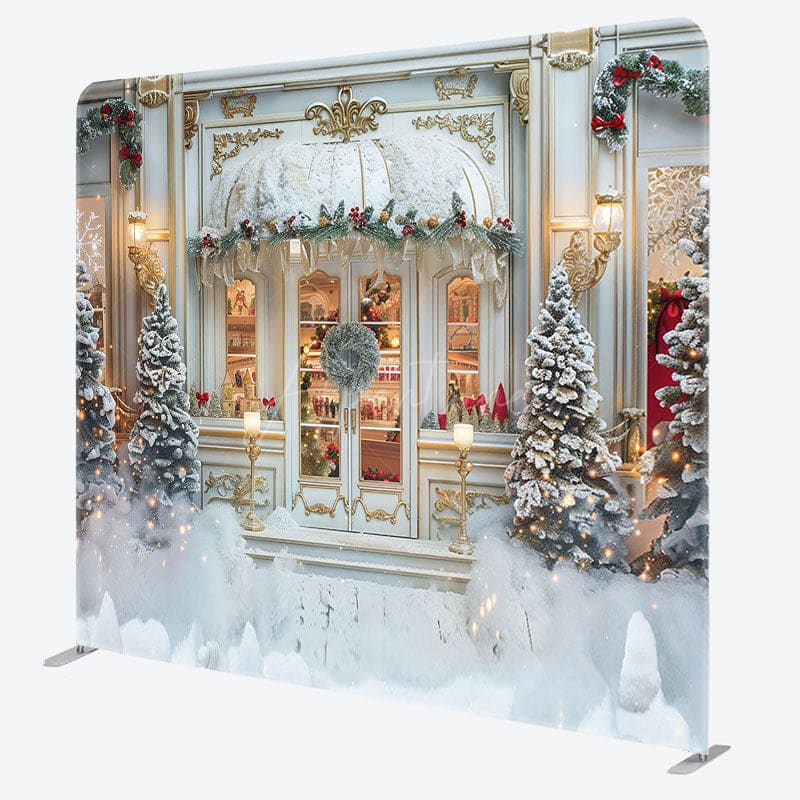 Aperturee - Aperturee White Gold Store Christmas Tension Fabric Backdrop