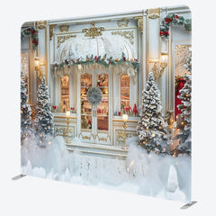 Aperturee - Aperturee White Gold Store Christmas Tension Fabric Backdrop