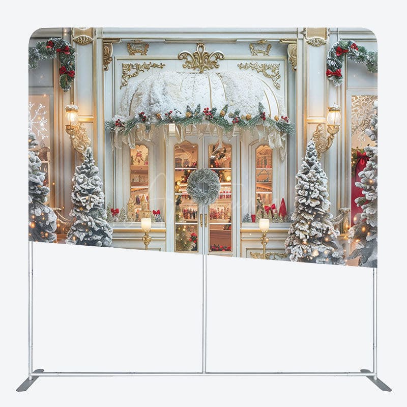 Aperturee - Aperturee White Gold Store Christmas Tension Fabric Backdrop
