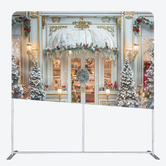 Aperturee - Aperturee White Gold Store Christmas Tension Fabric Backdrop