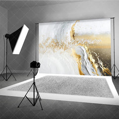 Aperturee - Aperturee White Grey and Gold Glitter Abstract Photography Backdrop Elegant Fluid Marble Design