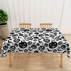Aperturee - Aperturee White Halloween Rectangle Tablecloth with Jack O’ Lanterns and Bats for Kids Spooky Party Decorations