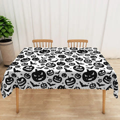 Aperturee - Aperturee White Halloween Rectangle Tablecloth with Jack O’ Lanterns and Bats for Kids Spooky Party Decorations
