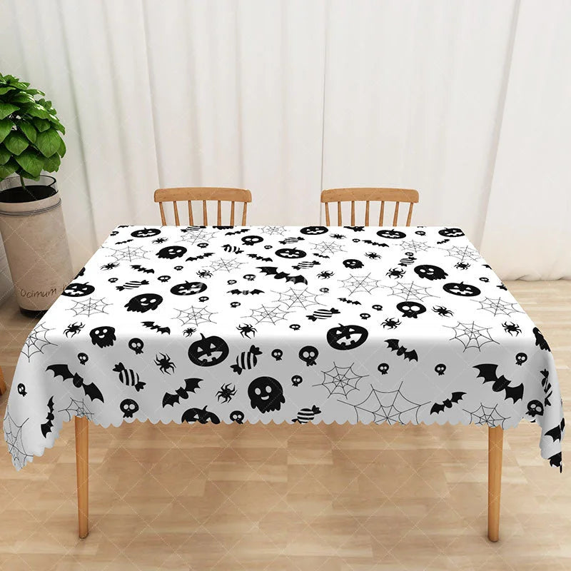 Aperturee - Aperturee White Halloween Rectangle Tablecloth with Jack O’ Lanterns and Spider Webs for Spooky Holiday Party Decor