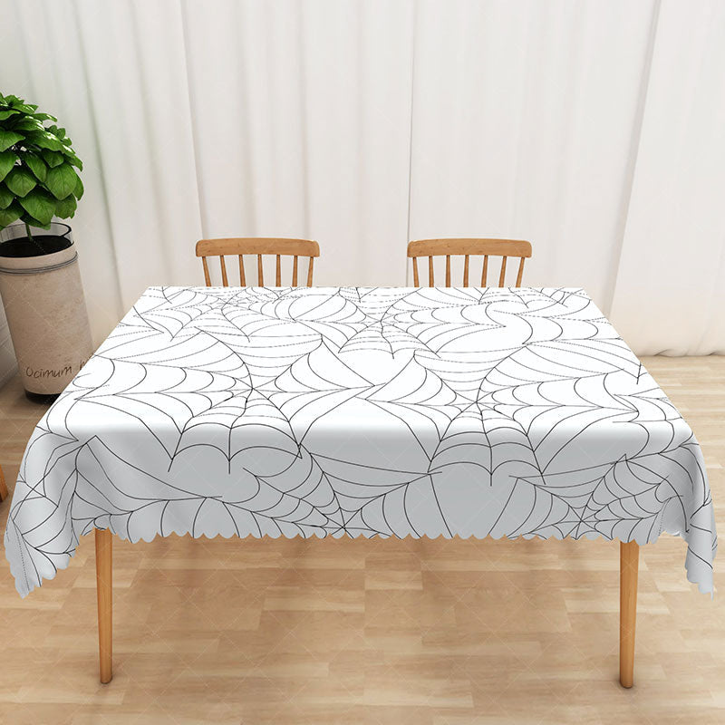 Aperturee - Aperturee White Halloween Rectangle Tablecloth with Spider Web Pattern for Modern and Minimalist Spooky Decor