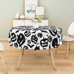 Aperturee - Aperturee White Halloween Round Tablecloth with Jack-o’-Lanterns Bats and Spiders for Spooky Party Decor