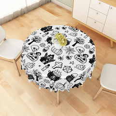 Aperturee - Aperturee White Halloween Round Tablecloth with Jack-o’-Lanterns Skeletons and Spiders for Spooky Decor