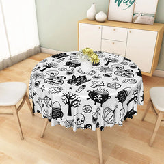 Aperturee - Aperturee White Halloween Round Tablecloth with Jack-o’-Lanterns Skeletons and Spiders for Spooky Decor