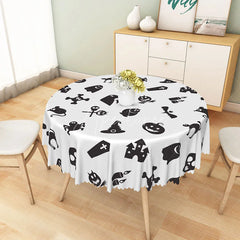 Aperturee - Aperturee White Halloween Round Tablecloth with Witch Hats and Jack-O’-Lanterns for Spooky Party Decor