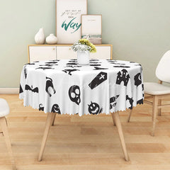 Aperturee - Aperturee White Halloween Round Tablecloth with Witch Hats and Jack-O’-Lanterns for Spooky Party Decor