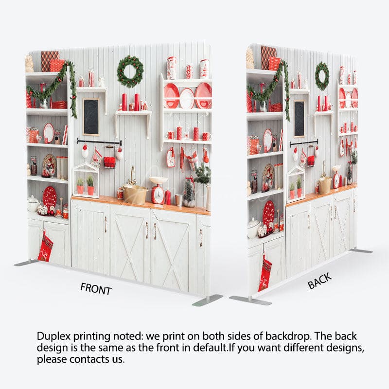 Aperturee - Aperturee White Kitchen Christmas Tension Fabric Backdrop