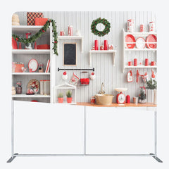 Aperturee - Aperturee White Kitchen Christmas Tension Fabric Backdrop