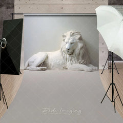 Aperturee - Aperturee White Lion Sculpture Sweep Backdrop Elegant Minimalist Portrait Photography Background