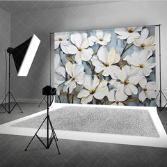 Aperturee - Aperturee White Magnolia Floral Backdrop Oil Painting Style Flower Art Background Elegant Photography Studio Prop