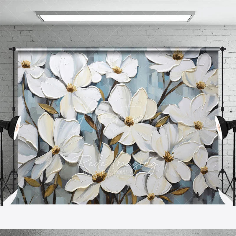 Aperturee - Aperturee White Magnolia Floral Backdrop Oil Painting Style Flower Art Background Elegant Photography Studio Prop