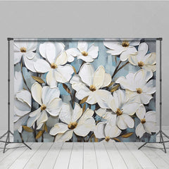 Aperturee - Aperturee White Magnolia Floral Backdrop Oil Painting Style Flower Art Background Elegant Photography Studio Prop