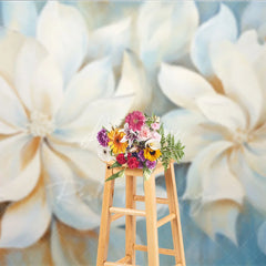 Aperturee - Aperturee White Magnolia Oil Painting Backdrop Soft Blue Floral Art Texture Background Elegant Photography Studio Prop