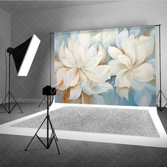 Aperturee - Aperturee White Magnolia Oil Painting Backdrop Soft Blue Floral Art Texture Background Elegant Photography Studio Prop