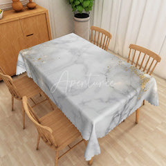 Aperturee - Aperturee White Marble and Gold Glitter Rectangle Tablecloth Elegant Stone Texture Table Cover Wedding Decor