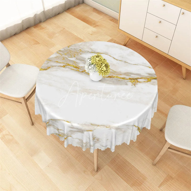 Aperturee - Aperturee White Marble Gold Vein Round Tablecloth Luxury Stone Texture Table Cover for Wedding