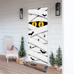 Aperturee - Aperturee White Mummy Eyes and Bats Halloween Door Cover Spooky Spider Party Decoration for Festive Celebrations