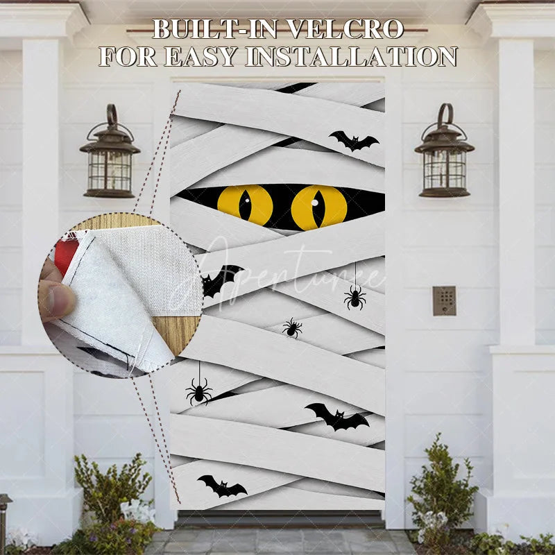 Aperturee - Aperturee White Mummy Eyes and Bats Halloween Door Cover Spooky Spider Party Decoration for Festive Celebrations