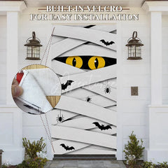 Aperturee - Aperturee White Mummy Eyes and Bats Halloween Door Cover Spooky Spider Party Decoration for Festive Celebrations