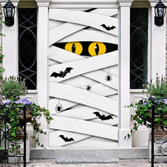 Aperturee - Aperturee White Mummy Eyes and Bats Halloween Door Cover Spooky Spider Party Decoration for Festive Celebrations