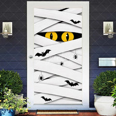 Aperturee - Aperturee White Mummy Eyes and Bats Halloween Door Cover Spooky Spider Party Decoration for Festive Celebrations
