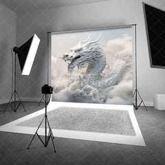 Aperturee - Aperturee White Mythical Dragon in Clouds Photography Backdrop Ethereal Fantasy Theme Majestic Portrait Studio Prop