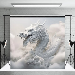 Aperturee - Aperturee White Mythical Dragon in Clouds Photography Backdrop Ethereal Fantasy Theme Majestic Portrait Studio Prop